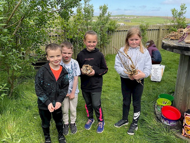 Gathering supplies for their bug hotels